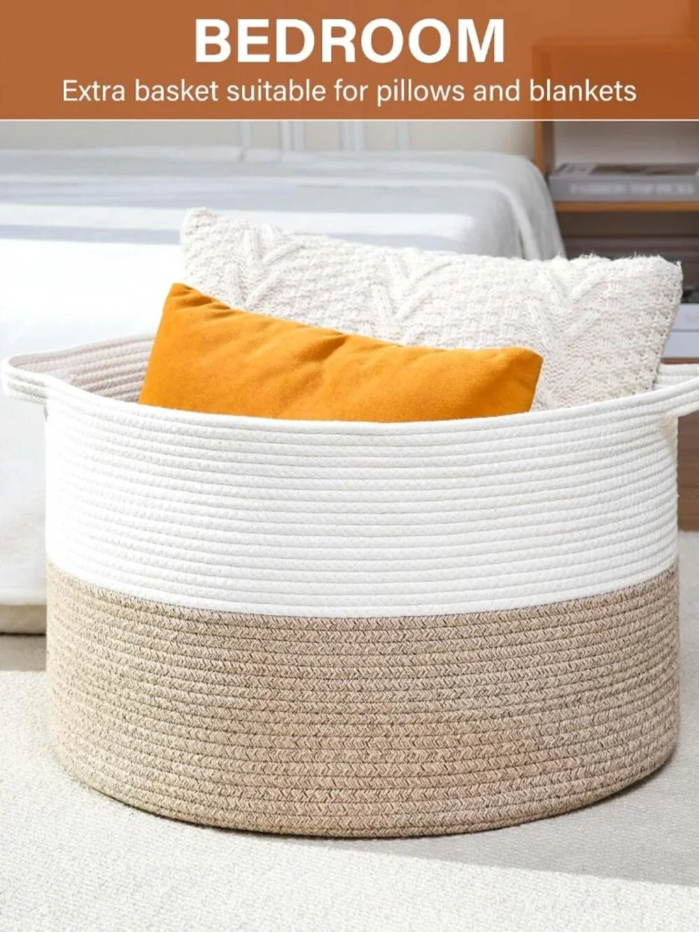 New Foldable Laundry Hamper Basket with Collapsible Handle Cotton Rope Soft Wove